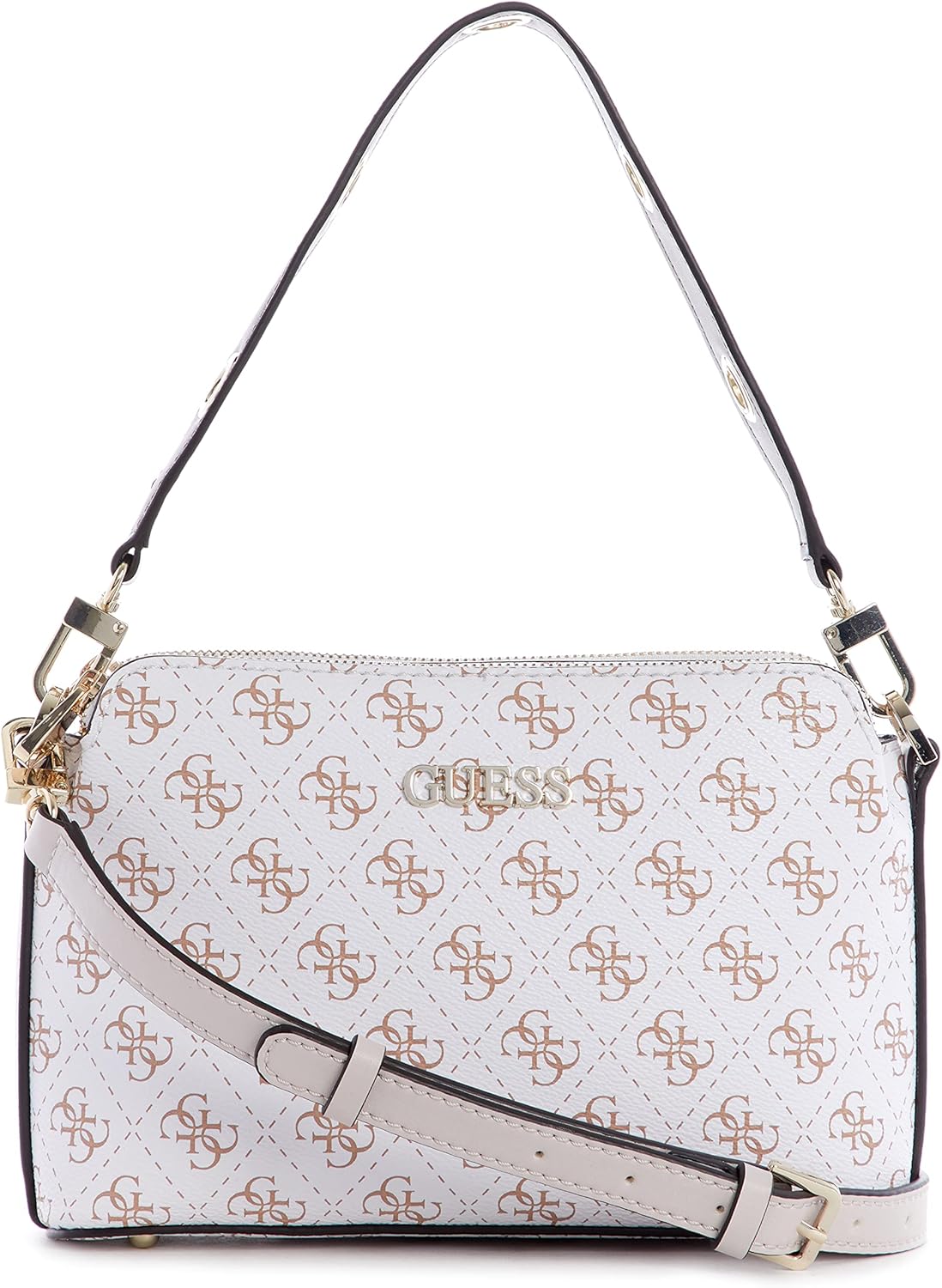 GUESS Washington Double Zip Crossbody Bag White Multi Amazon.co.uk