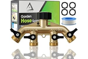 DBR TECH Heavy Duty 4 Way Hose Splitter (Premium Brass for Superior Durability), Wye Garden Hoses Connector for Water Spigot Faucet Bib Tap, Four Shut Off Valves, Y Adapter, Rust-Resistant Finish, Zero Leaks