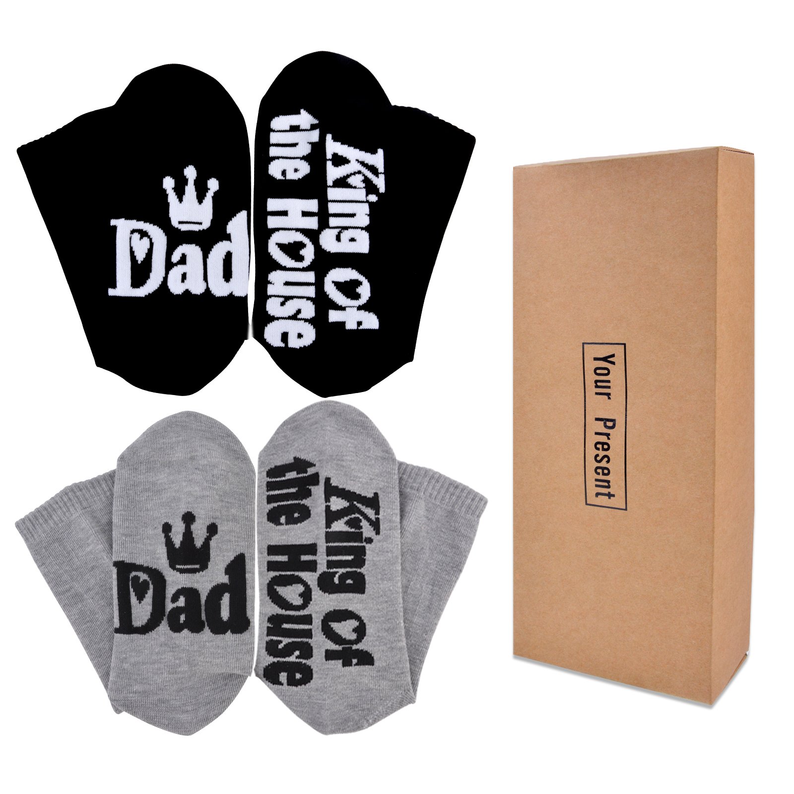 Aniwon 2 Pair Novelty Crew Socks Father\'s Day Birthday Funny Cotton Socks for Men with Gift Box