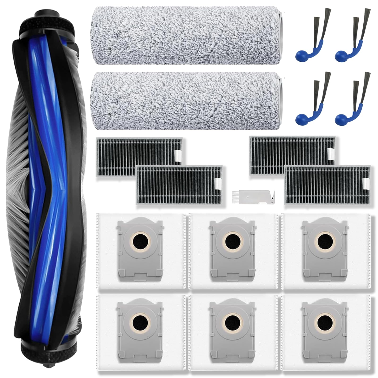 Photo 1 of *** MISSING 1 ROLLER MOP *** Cleptorize Replacement Parts for ECOVACS DEEBOT T80 Omni Robot Vacuum, Accessories Kit 1 Zero Tangle Main Brush, 2 Roller Mop, 6 Dust Bags, 4 Side Brush, 4 HEPA Filter, 1 Cleaning Brush
