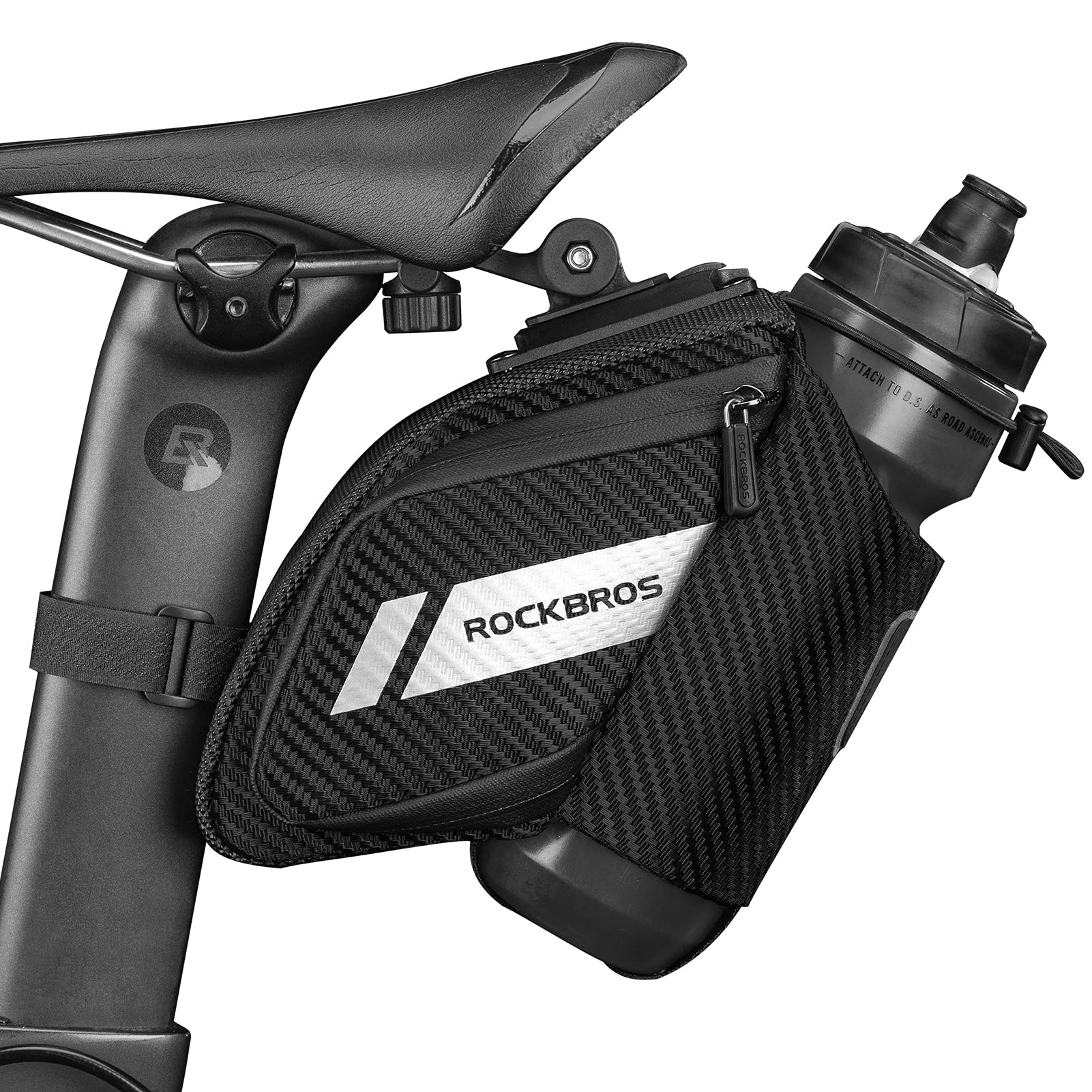 Photo 1 of ROCKBROS Bike Saddle Bag Bike Seat Bag with Water Bottle Holder Bicycle Bag Under Seat Waterproof for Road Bike