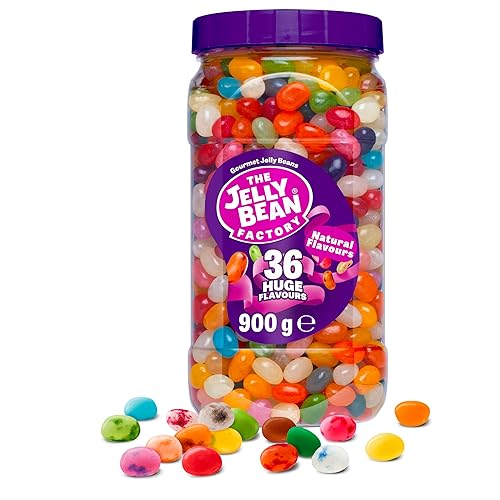The Jelly Bean Factory, Jelly Beans Gift 900 g Jar of Sweets, Gluten Free - 36 Natural, Huge Flavour Fruit Jellies, Chewy, Retro American Sweets for Kids, Adults - Gourmet Pick and Mix Jellybeans