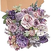 JGRSHES Artificial Flowers Combo Purple Fake Roses Silk Flowers with Stems for DIY Wedding Bridal Bouquets Floral Arrangement Table Centerpieces Cake Birthday Wreath Baby Shower Graduation Home Decor
