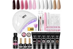 Phoenixy Poly Nail Gel Kit, 6 Colors Poly Extension Gel Nail Kit with 48W U V LED Nail Lamp Gloss Matte Top Coat Slip Solution Manicure Tools Nail Extension Kit Starter Kit Gifts for Women