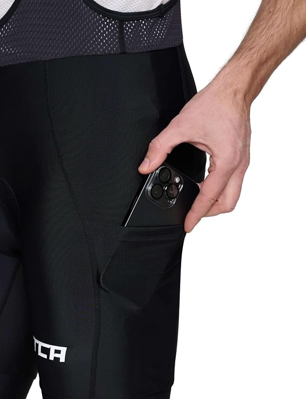 Culotte con Tirantes Hombre Acolchado – Pantalón Corto Ciclismo con Bolsillos Laterales – Tejido Secado Rápido Carretera, Gravel y MTB - Negro, L