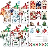 Vesici 6 Set Christmas Glasses Cups 16 oz Xmas Drink Cup with Lid Straw and Stopper Can Shaped Beer Tumbler Christmas Appreciation Gifts with Cards and Bow for Women Birthday Party Favor