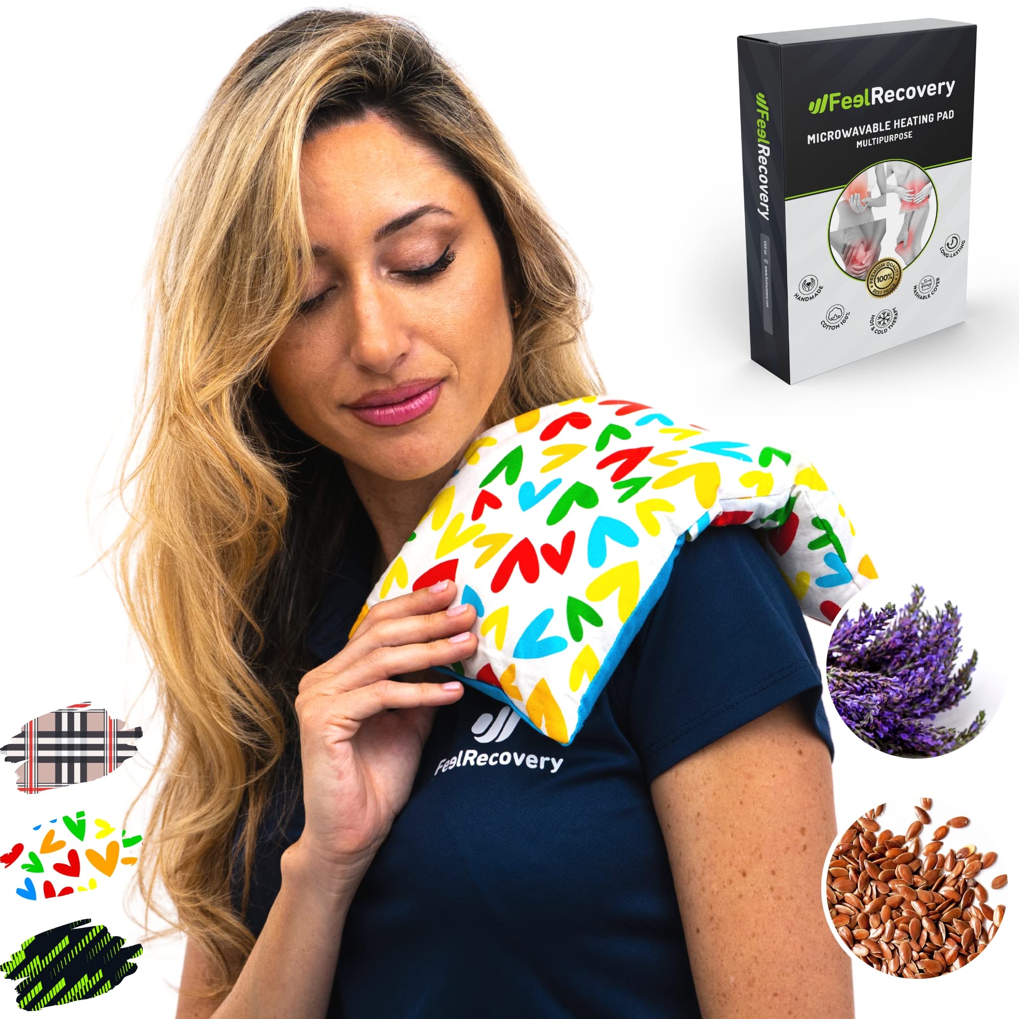 Wheat Bags Microwavable for Pain Relief - Microwave Heat Pack (35x18 cm) - Heating Pads Microwave - Hot & Cold Pack Microwavable - Washable Cover, 100% Cotton Fabric and Lavender