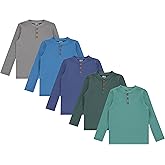 Cudlie 5-Pack Boys' Henley Long Sleeve Shirts – Soft Cotton Blend Toddler Tops, Everyday Basics, Size 12M - 4T