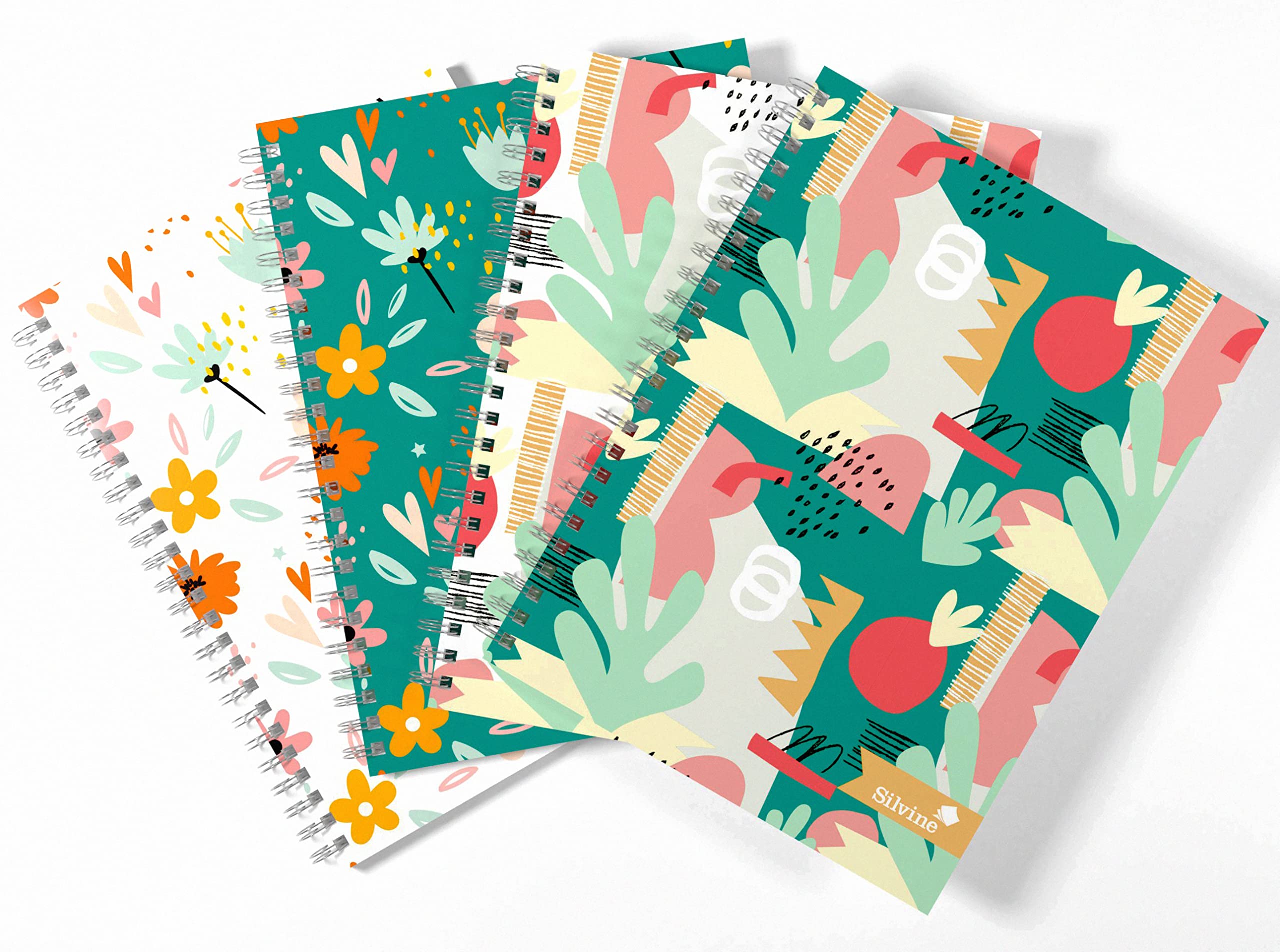 Silvine A5 Wirebound Notebooks in 4 Assorted Marlene West Designs. 4x 80 Pages, Lined with Margin. Ref TWA5MW [Pack of 4]