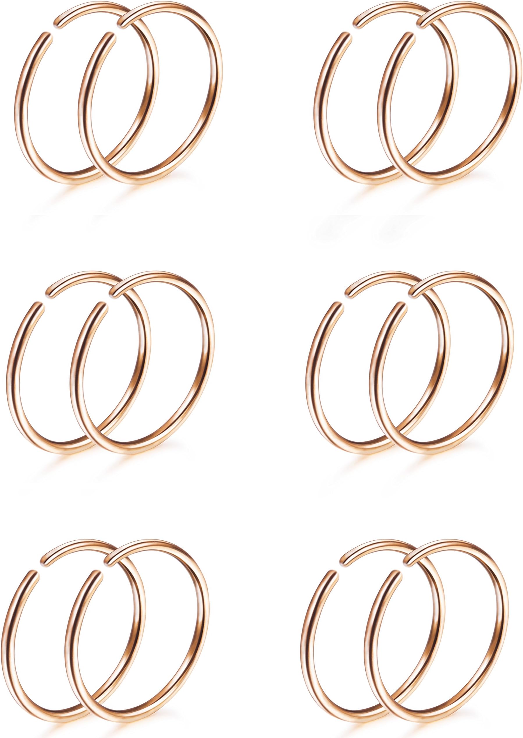 Thunaraz 6 Pairs Non Pierced Stainless Steel Fake Nose Ring Septum Lip Helix Cartilage Tragus Ear Clip Hoop Rings 20G