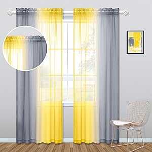 Yellow and Gray Curtains 84 Inch Length for Living Room Set of 2 Panels Rod Pocket Window Drapes Ombre Sunflower Colored Patterned Print Curtains for Bedroom 50x84 Inches Long Yellow and Grey