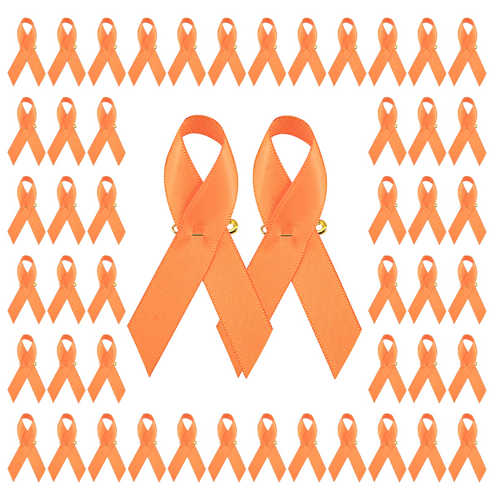 WANDIC 100pcs Orange Ribbon Awareness Satin Pins Leukemia Awareness Kidney Cancer Multiple Sclerosis Gun Violence Awareness Orange Brooch, 7.5 * 4cm