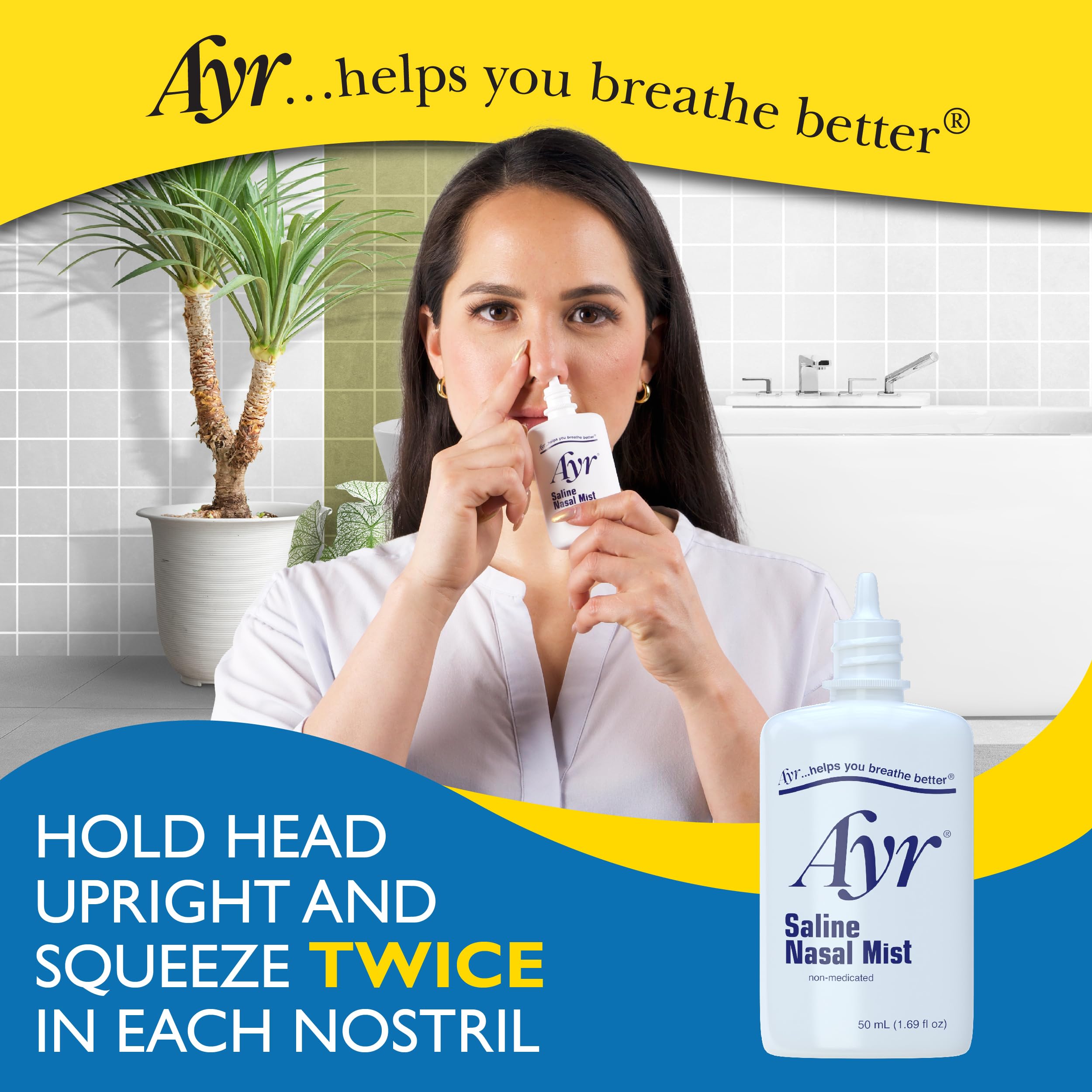 Ayr Saline Nasal Mist, 1.69 Fl Oz (Pack of 6) (Packaging may vary)