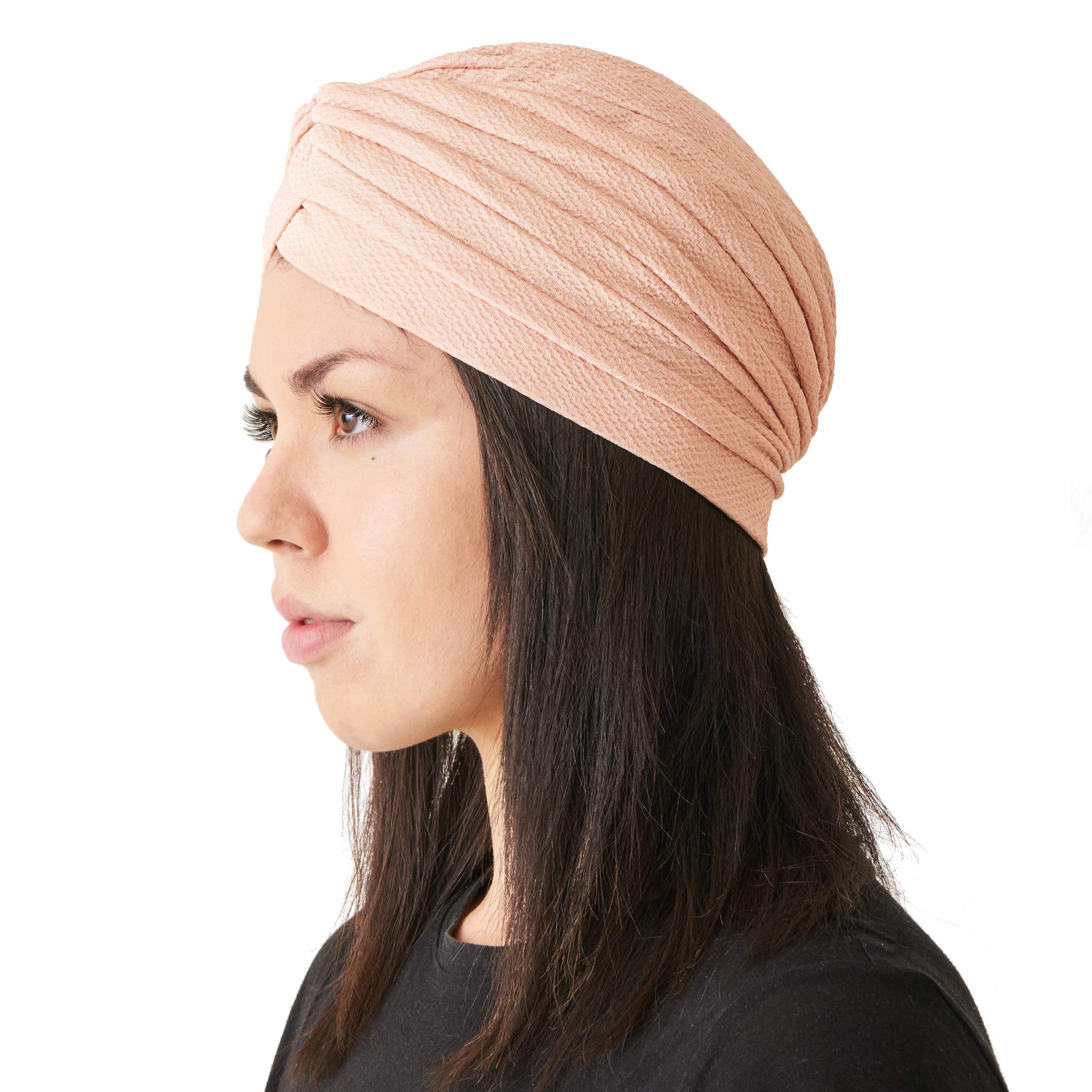 CHARM Fortune Teller Fashion Turban for Women - Arabian Boho Twist Wrap Turban, Texture Festival Hats, Indian Costume Boho Light Pink