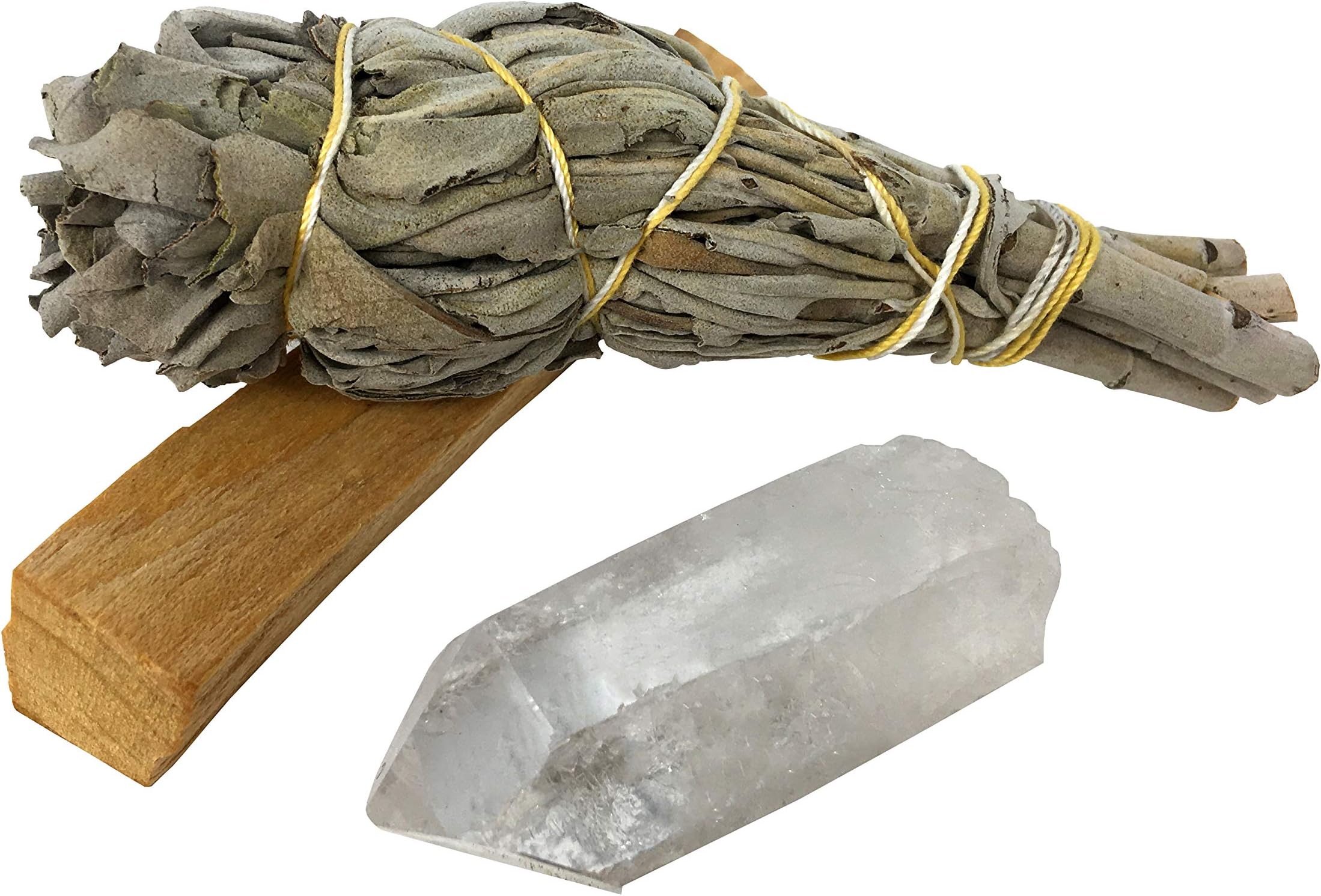 White sage Smudge Palo Santo Stick Clear Quartz - Shamanic Rituals Natural Incense - revitalizing, cleansing and refreshing fragrance - good vibes essence