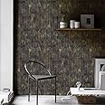 Simon&Siff Black and Gold Textured Wallpaper Distressed Industrial Metallic Wallpaper 17.3in x 39.4ft Non Woven Wal Paper for Bedroom Livingroom 3D Embossed Traditional Wall Paper Non-Pasted