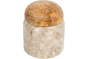 Creative Co-Op Unique Marble and Mango Wood Pinch Pot Canister with Lid, Vary Slightly in Color and Grain, Natural