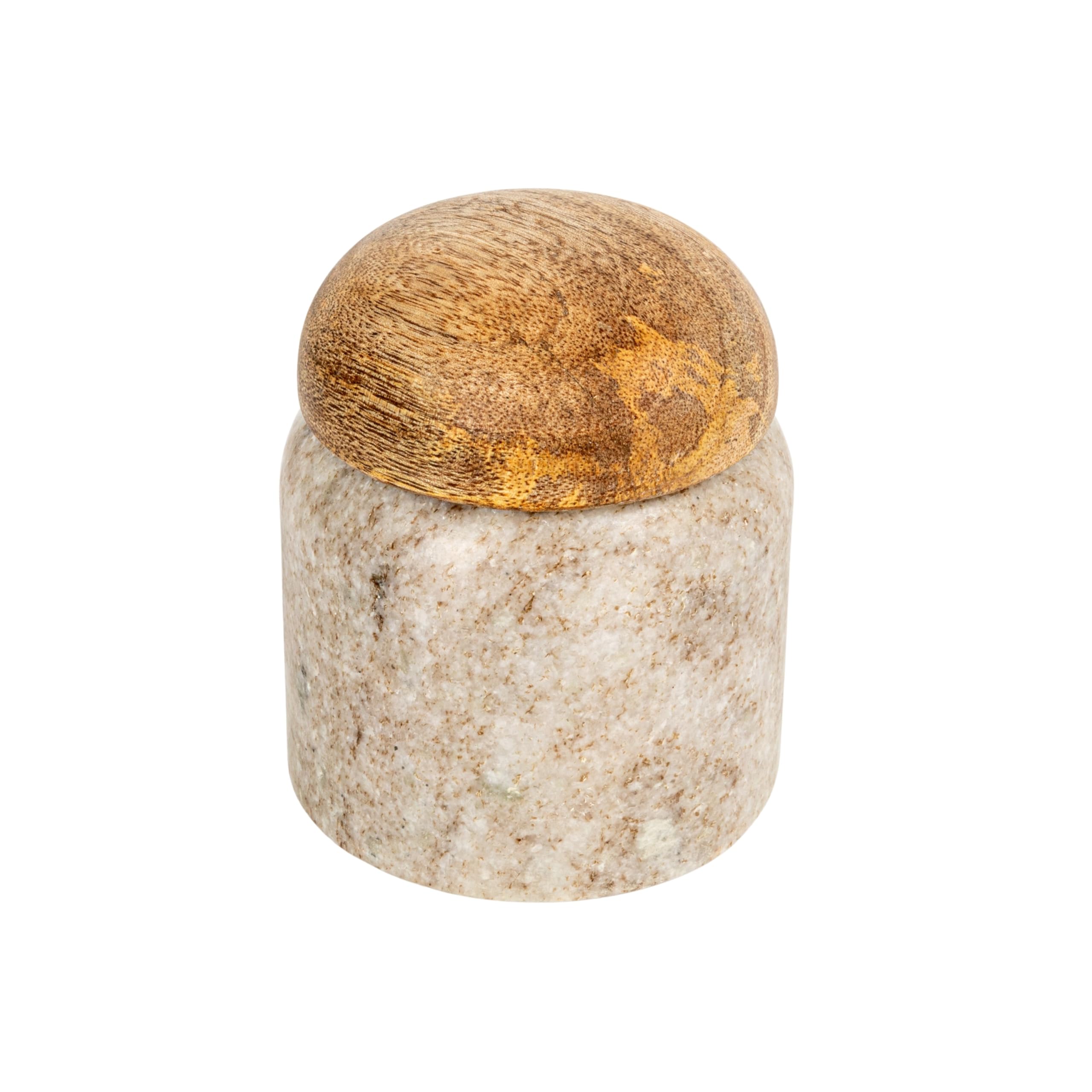 Photo 1 of Creative Co-Op Unique Marble and Mango Wood Pinch Pot Canister with Lid, Beige