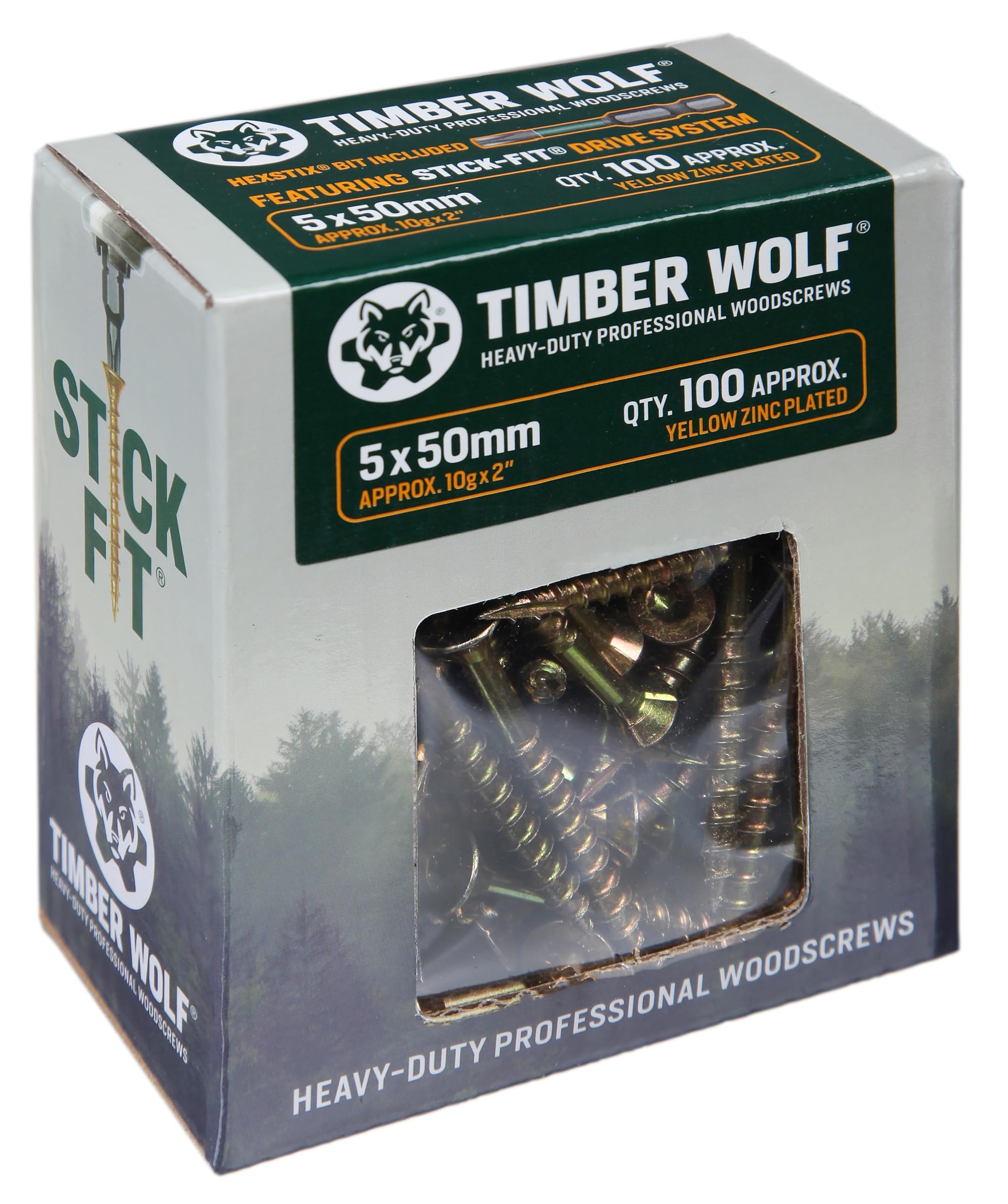 Timber Wolf TW50050 Woodscrews - 5.0 x 50mm - Box of 100, Zinc & Yellow (Gold)
