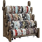 TOPNEW 4 Tier Wooden Bracelet Holder, Scrunchie Bangle Watch Necklace Display Storage Jewelry Holder Stand Display Organizer, Brown