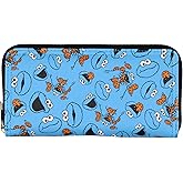 Bioworld Sesame Street Cookie Monster Allover Design Zip Around Closure Faux Leather Wallet For Women