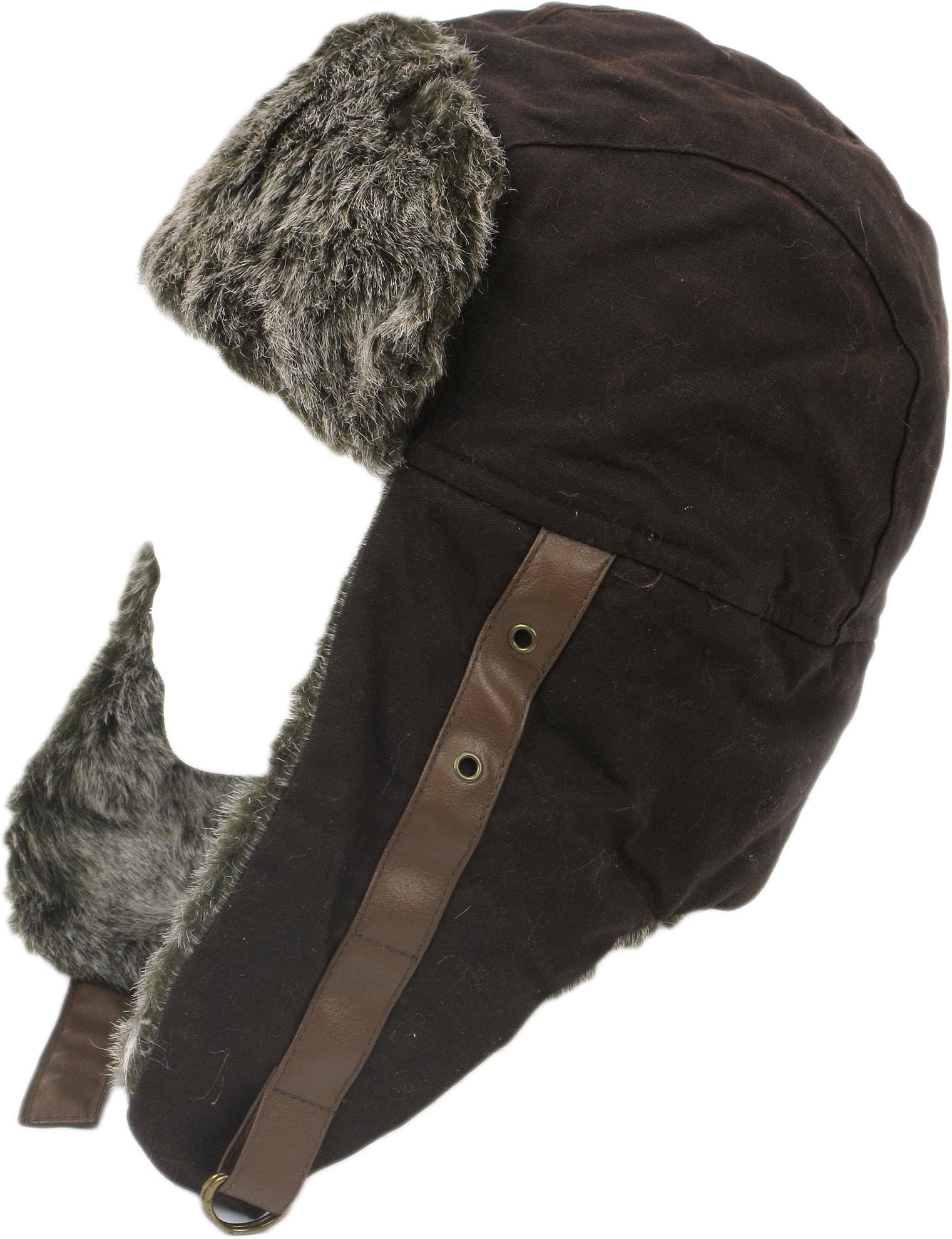 Wax Trapper HAT Aviator Style with Faux Fur Lining & Trim 4 Sizes Brown OR Green