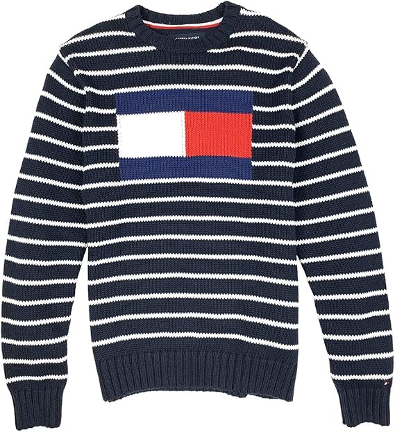 Amazon Tommy Hilfiger メンズ ストライプ ダークネイビーフラッグ コットンセーター セーター 通販