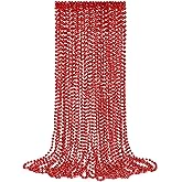 YAXINRUI 12 PCS Red Bead Necklaces, Christmas Mardi Gras Bead Necklaces, Red Valentine Necklace, 33 Inch 7 mm Round Beaded Necklaces for Mardi Gras Christmas Valentine Festive Events, Party Favors