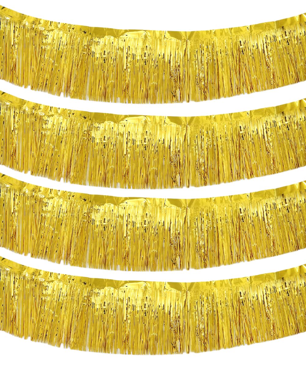 4 Packs 10 Feet Long Foil Fringe Garland Shiny Metallic Tinsel Wall Hanging Banner for Car Parade Floats Wedding Birthday Parties Ceremonies Baby Shower Bachelorette Garden Decorations Golden Color