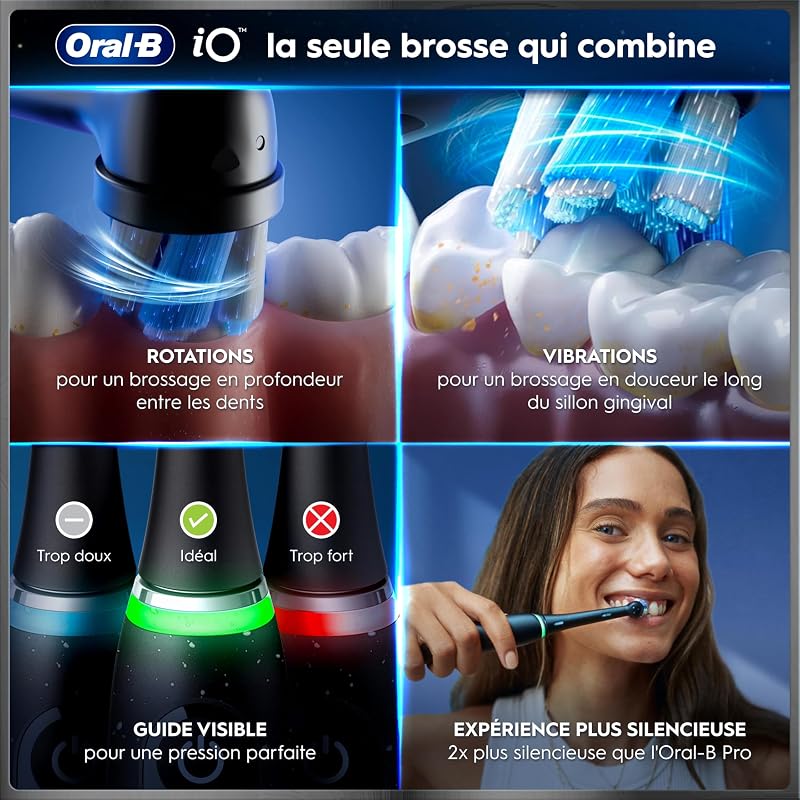 Brosse A Dents Electrique iO 9 Bleue, 7 Modes De Brossage Dont Blancheur Et Soin Des Gencives, 16 Zones De Nettoyage, Ecran Interactif, Brossette Oral B De Rechange, Etui De Voyage