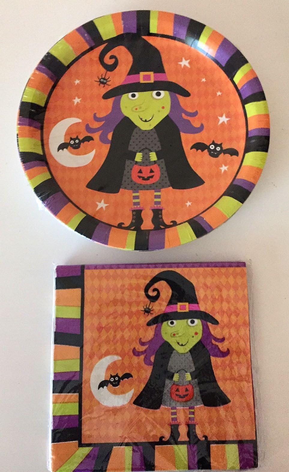 Halloween Witch Paper Plate and Napkin Set Service for 18