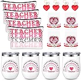 Maxcheck 16 Pcs Valentine's Day Teacher Appreciation Gifts Include Heart Tumbler Cosmetic Bag Keychains Bracelets and Cards for Teacher Valentine Gift