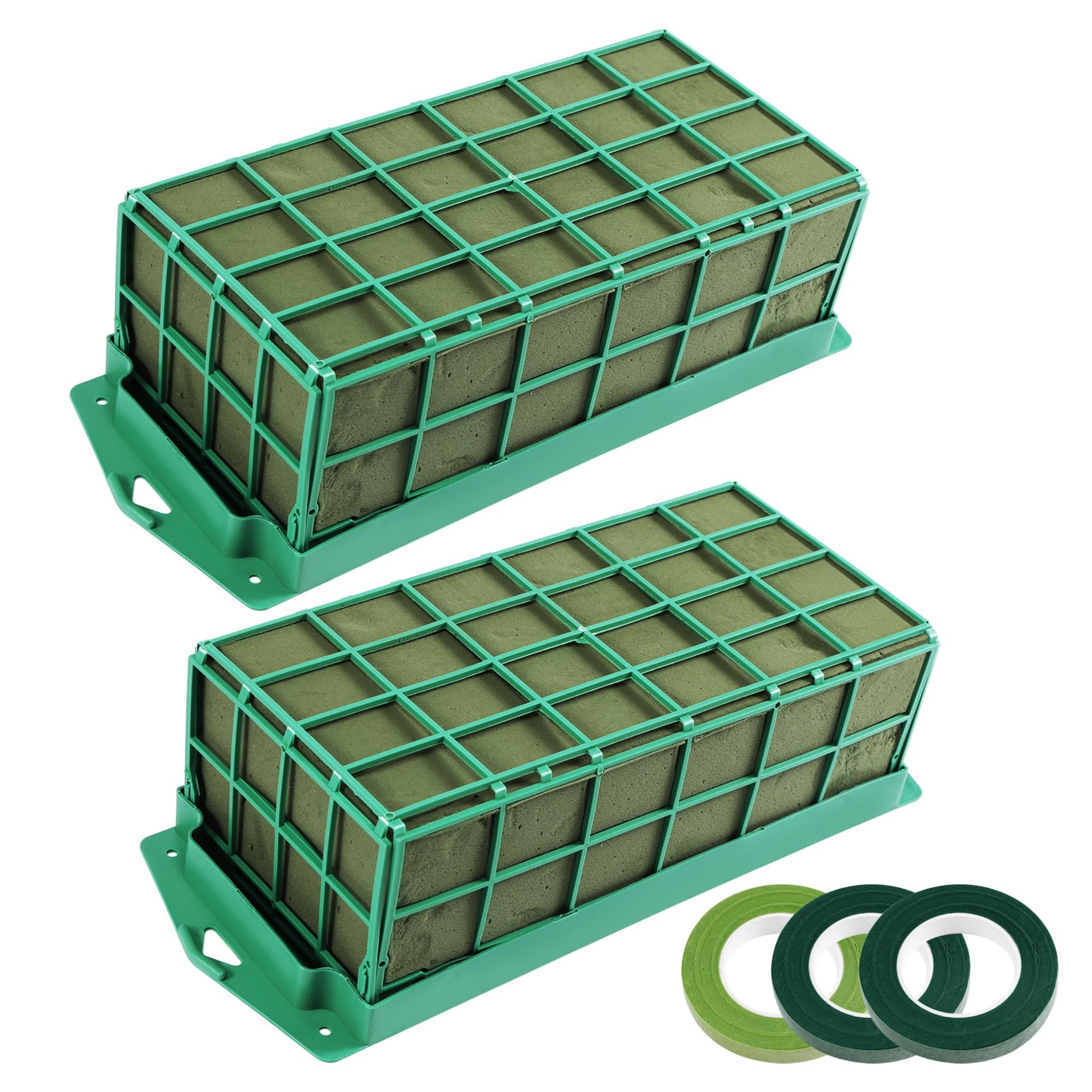 Haptufer Bopfimer Floral Foam Cage Set, Flower Arrangement Foam Holder with Tape, Wet Floral Foam Brick Cage for Wedding, Table Decoration, Wall Hanging, Green (2 Pack)