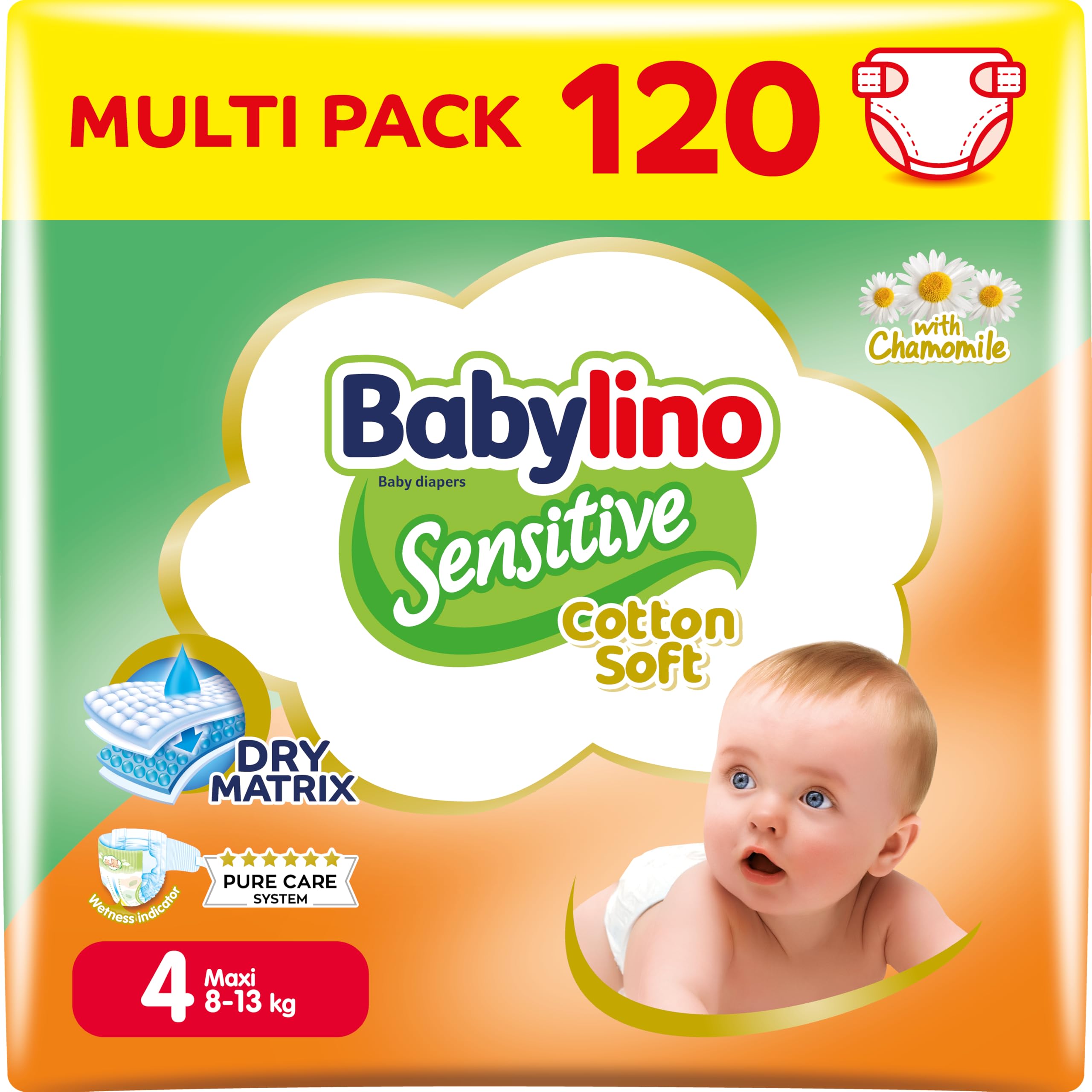 Babylino Sensitive Maxi, 120 Diapers Size 4 (7-18Kg)