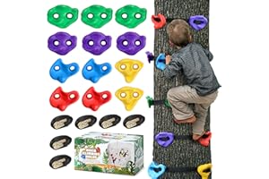 TOPNEW 12 Ninja Tree Climbing Holds for Kids Climber, Adult Climbing Rocks with 6 Ratchet Straps for Outdoor Ninja Warrior Obstacle Course Training