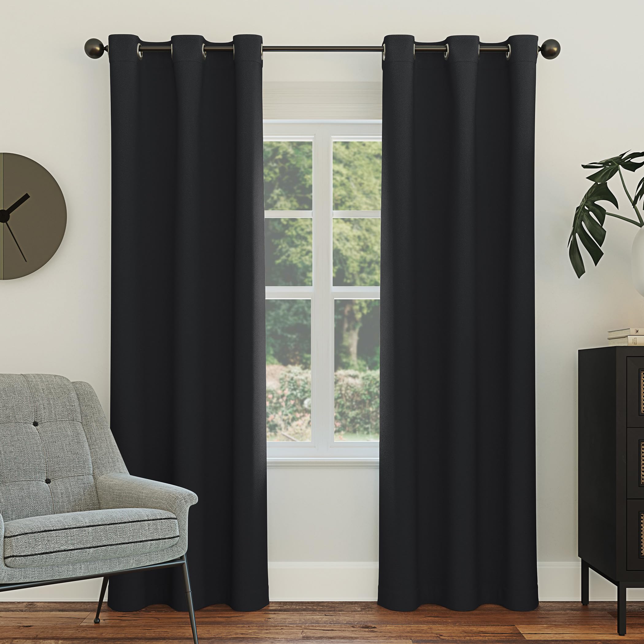 Sun Zero Easton Blackout Energy Efficient Grommet Curtain Panel, Polyester, Black, 40" W x 95" L (Pack of 1)