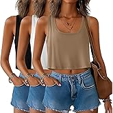 Huukeay 3 Pack Women's Crop Tops Sleeveless Scoop Neck Loose Fit Tank Tops Cropped Workout Tanks Summer Basic Shirts