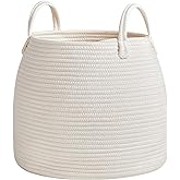 R RUNKA Nursery Laundry Basket | Kids Hamper for Blankets, Pillows,Toys (15"x 13")| Baby Toy Basket | Nursery Storage for Boho Room Decor | Ideal Gift for Baby Showers| White