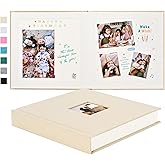 Pssoss 8 x 8 Inch DIY Scrapbook Album 40 Pages Linen Hardcover Kraft White Paper Scrap Book Photo Albums Memory Book for Baby Wedding Family Anniversary Photo Album (Beige, 40 pages)