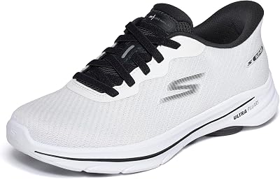 Mujer Go Walk 8 Nadia Slip-In ENTRENADOR, White Textile/ Black Trim, 37.5 EU
