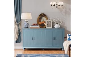 Scurrty Buffet Cabinet with Storage, 62'' Coffee Bar in Kitchen, Buffet with 4 Doors,Sideboard Buffet Cabinet for Dinning Room, Kitchen & Living Room (4 Doors, Blue)