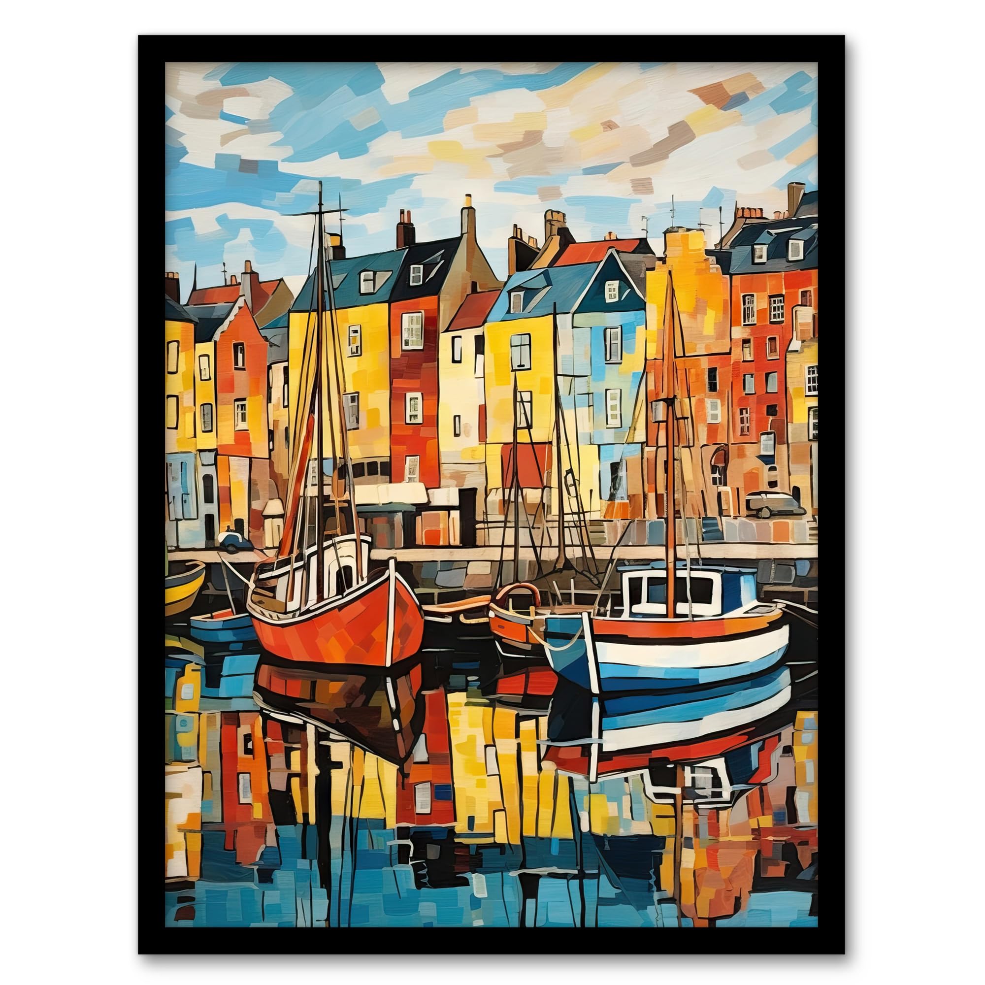 Artery8 Harbour Boats Edinburgh Port Of Leith Scotland 1963 Vibrant Painting Art Print Framed Poster Wall Decor 12x16 inch