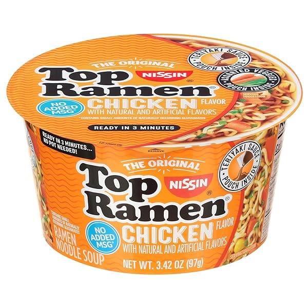 NISSIN TOP RAMEN BOWL RAMEN NOODLE SOUP, CHICKEN, 3.42 OUNCE