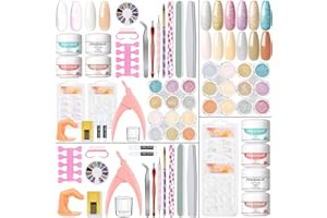 PEACECOLOR Acrylic Nail Kit with Everything for Beginners 4 Colors Acrylic Powder 12 Colors Glitter Powder Professional Nail Kit Set Nail Art Rhinestones Nail Tips Full Supplies DIY Home Salon