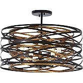 Minka Lavery 4671-111 Vortic Flow Semi-Flush, 5-Light, 300 Total Watts, 20-in H x 9-in W, Dark Bronze with Mosaic Gold Interi