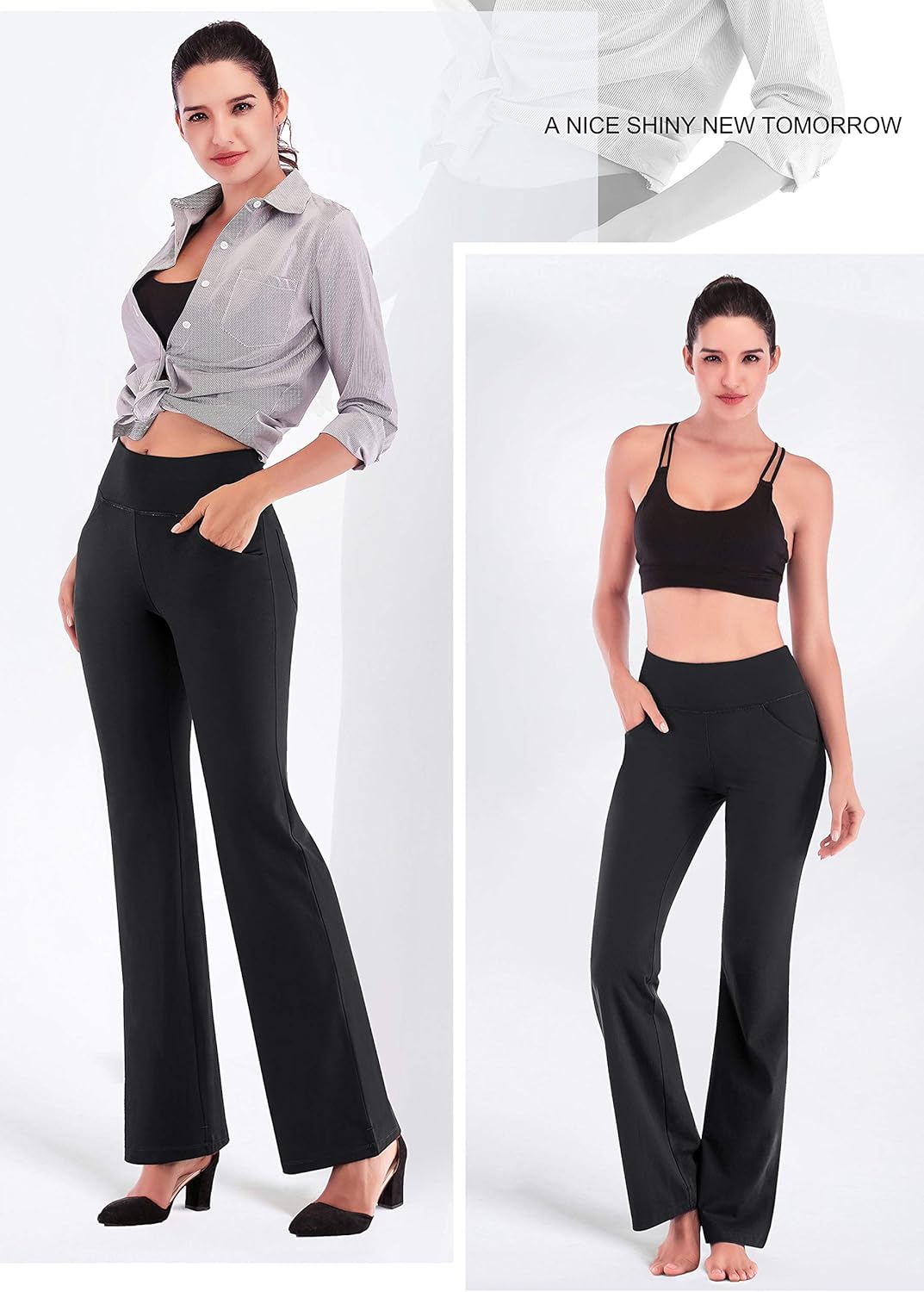 IUGA Bootcut Yoga Pants with Pockets for Women High Waist Workout Bootleg Pants Tummy Control, 4 Pockets Work Pants for Women: Clothing