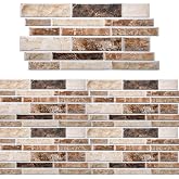 Dimeho 24 Sheet Peel and Stick Tile Backsplash Stick on Backsplash for Kitchen 10"x 5" Back Splashes Self Adhesive Tile Sticker for Bathroom Brown Marble Look