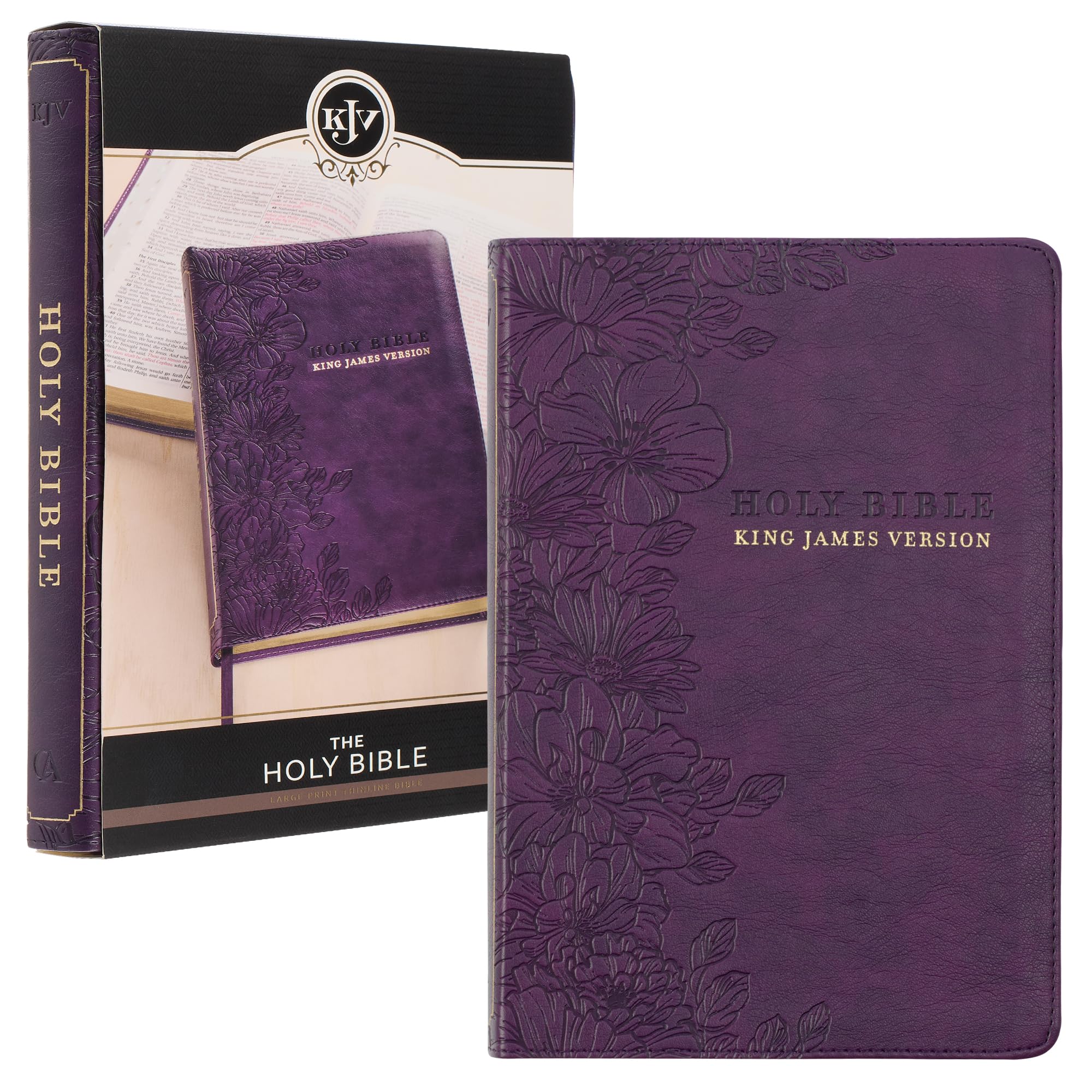 KJV Holy Bible, Thinline Large Print Faux Leather Red Letter Edition Thumb Index & Ribbon Marker, King James Version, Purple Floral (KJV Thinline LP Editions)