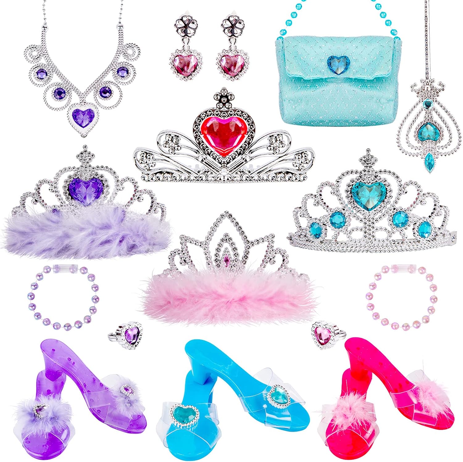 Liberry Princess Dress Up Shoes and Play Jewelry for Little Girls, Princess Toys of Pink Blue Purple Accessories, Great Role Play Gift for Little Girls: Clothing