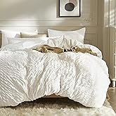 JELLYMONI White Duvet Cover Cal King Size, 3pcs Washed Microfiber Bedding Set, Soft Breathable Seersucker Duvet Cover Set with Zipper Closure and Corner Ties for All Seasons